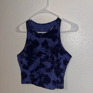 Women's Blue Tie-Dye Active Long Line Bra/Cropped Tank